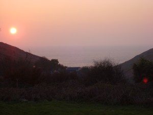 Setting sun from the youth hostel in Cornwall, UK